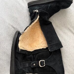 Black Suede Ugg Boots with Faux Fur Lining